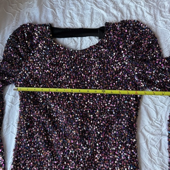 Parker Multicolor Sequin Long Sleeve Dress Open Back Detail - Picture 5 of 15